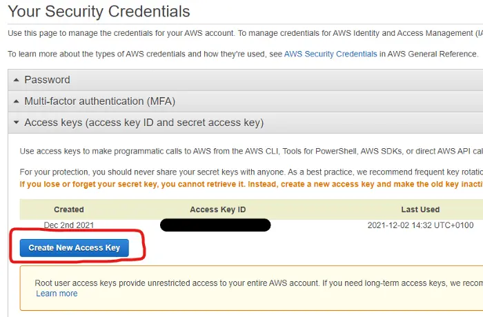 Set up AWS S3 bucket security credentials