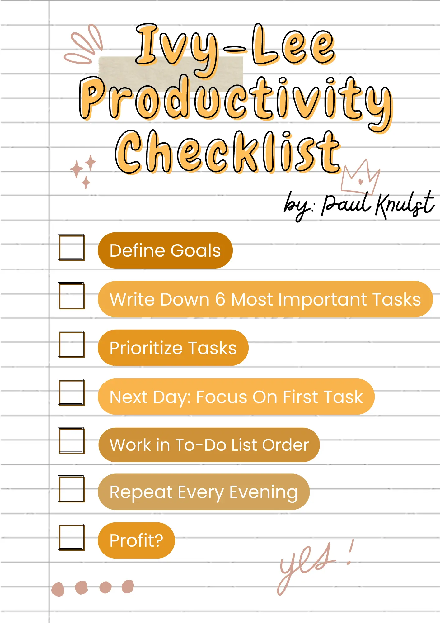 An Ivy-Lee Productivity Checklist for daily work
