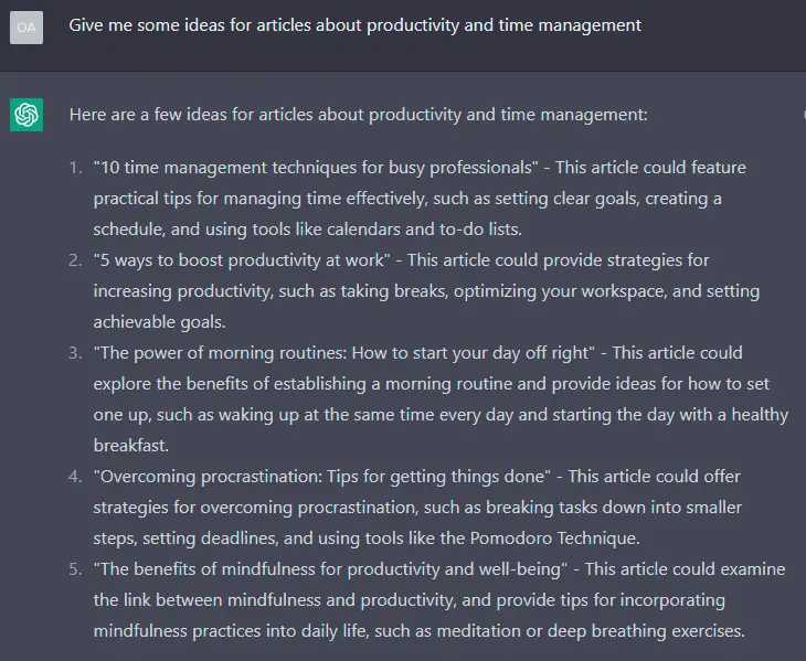 Improve Your Workflow With ChatGPT - results of article idea question