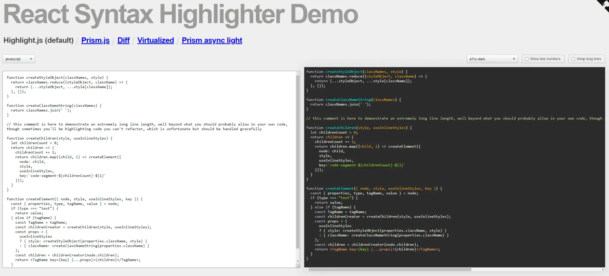 Screenshot of React Syntax highlighter project website taken by pauls dev blog