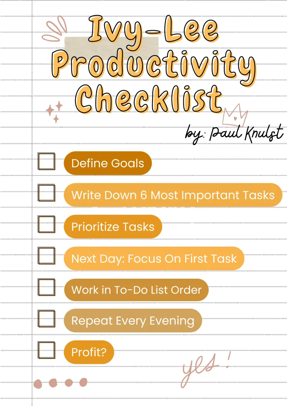 An Ivy-Lee Productivity Checklist for daily work